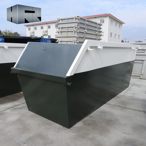 skip bin with one side tilted